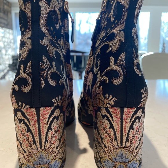Floral Embroidered Ankle Boots - Black and Gold - Picture 3 of 5